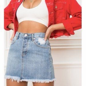 Denim Blue Jean Distressed Mini Skirt Size 26